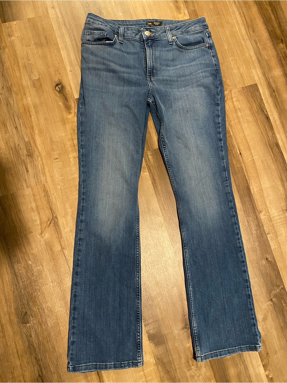 Lee Regular Fit Bootcut Mid Rise Stretch Jeans Womens Size 12 Long Blue Denim